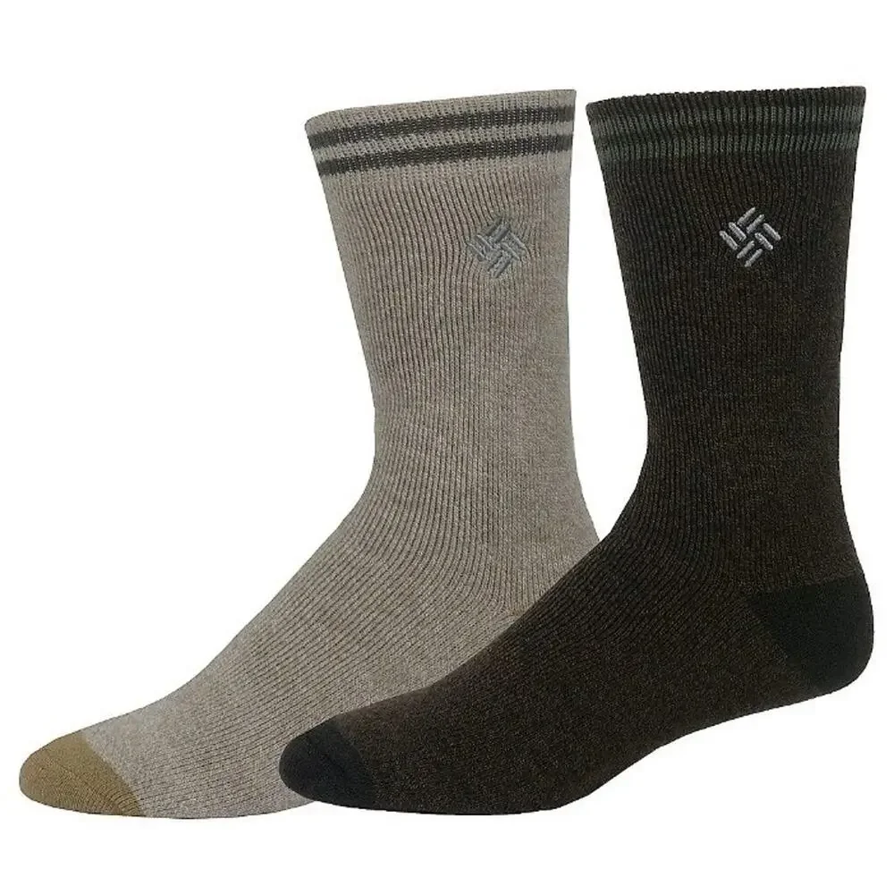 Columbia Men's Khaki Brown 2-Pack Fleece Thermal Heat-Retention‎ Socks Shoe 6-12